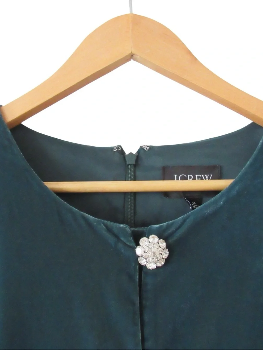 J Crew Velvet Jeweled Button Front Mini Dress 10 Dark Green Puff Sleeves Holiday